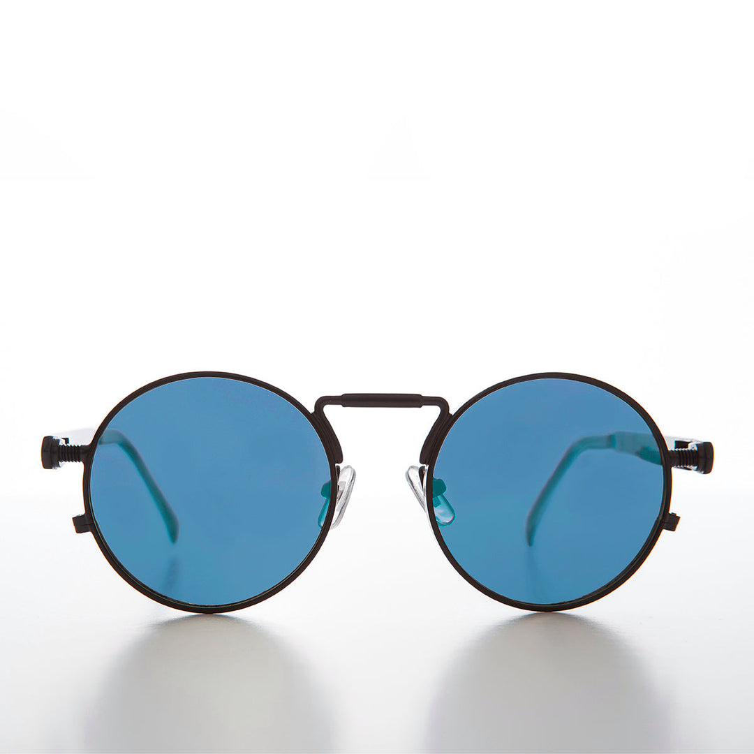 Round Black Metal Goth Steampunk Sunglass - Ivan 2