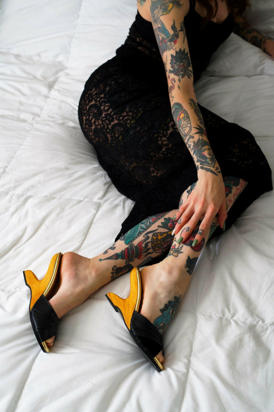 the Ilze Mule - Black Leather and Suede