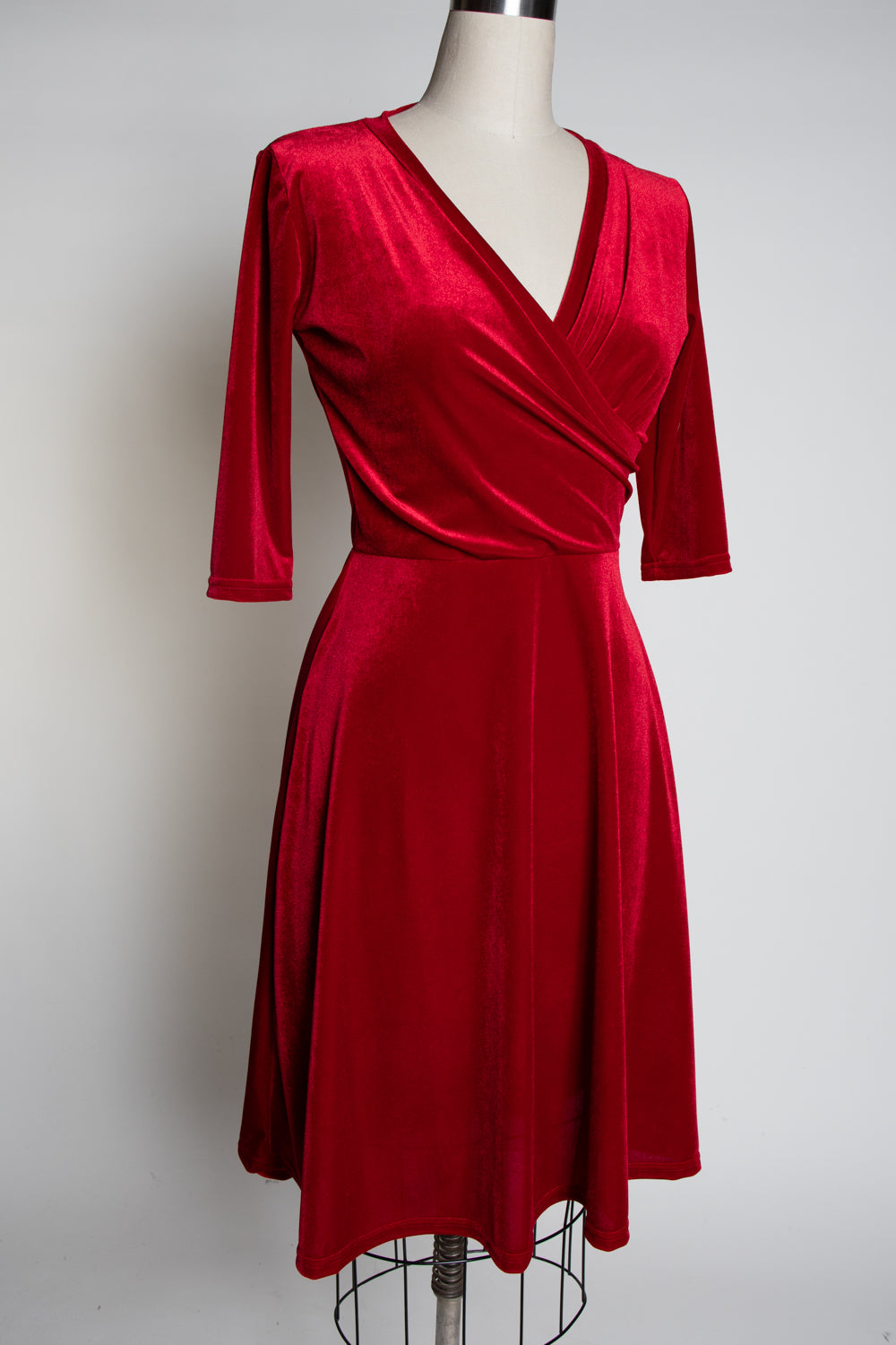 Joanie Knit Dress 3/4 Sleeve - Stretch Velvet, Red