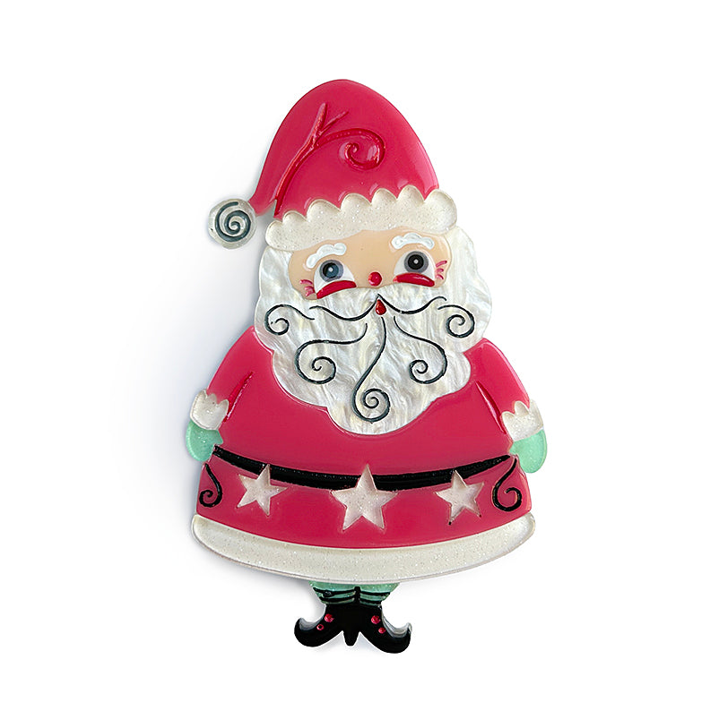 Jolly Old Elf Christmas Brooch by Johanna Parker and Lipstick & Chrome. Holiday Santa pin.
