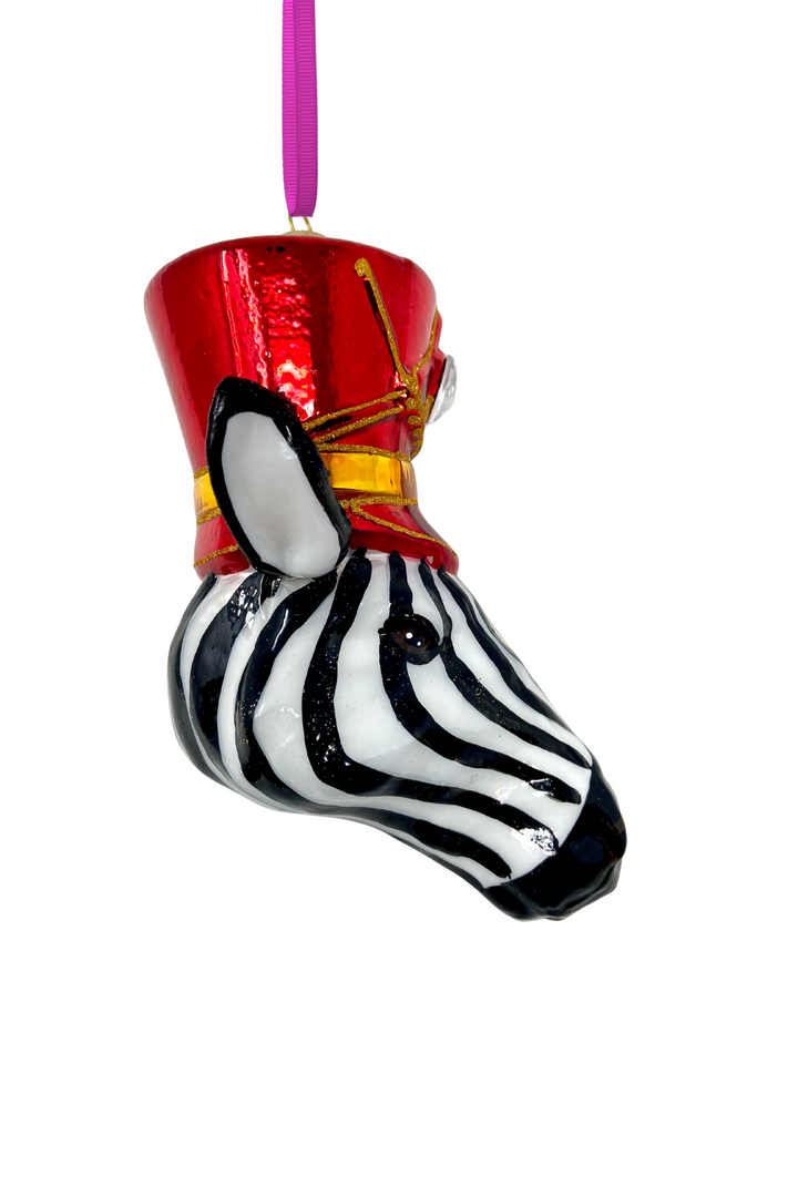 Royal Guard Zebra Head Polish Glass Ornament