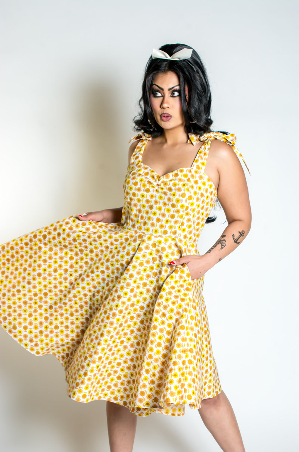 Sarah Swing Dress - Retro Daisy, Yellow *sale
