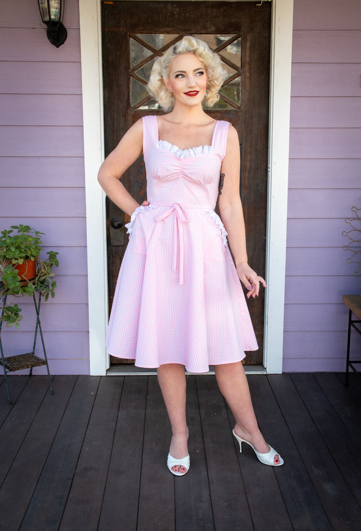 Sadie Dress- Pink Gingham w/ Eyelet Trim