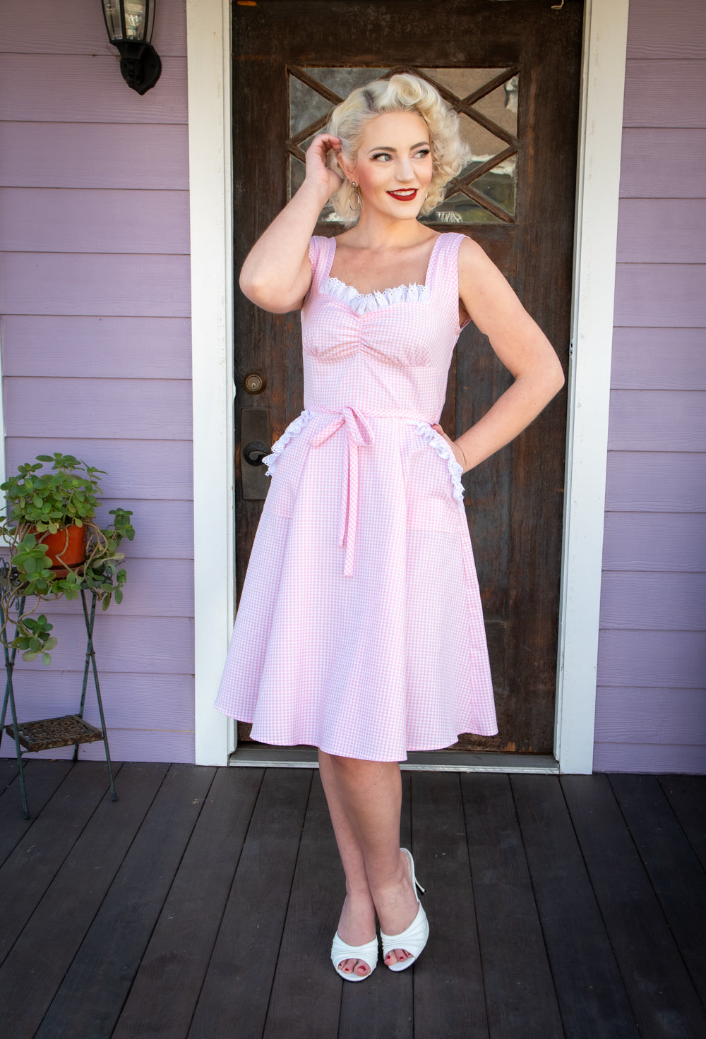 Sadie Dress- Pink Gingham w/ Eyelet Trim