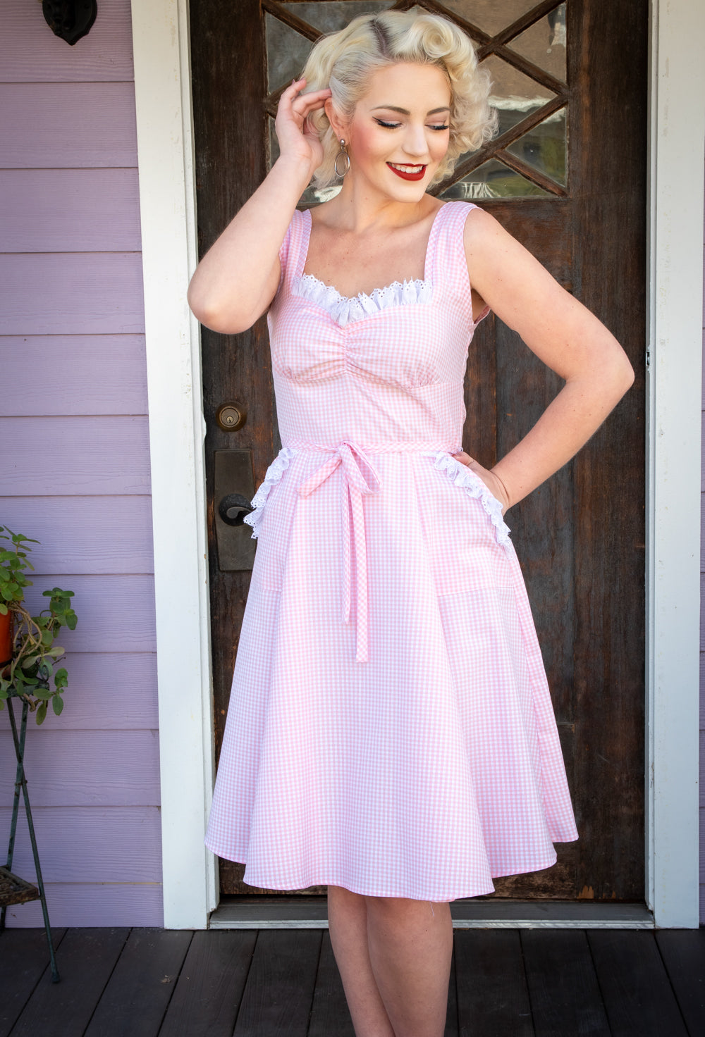 Sadie Dress- Pink Gingham w/ Eyelet Trim