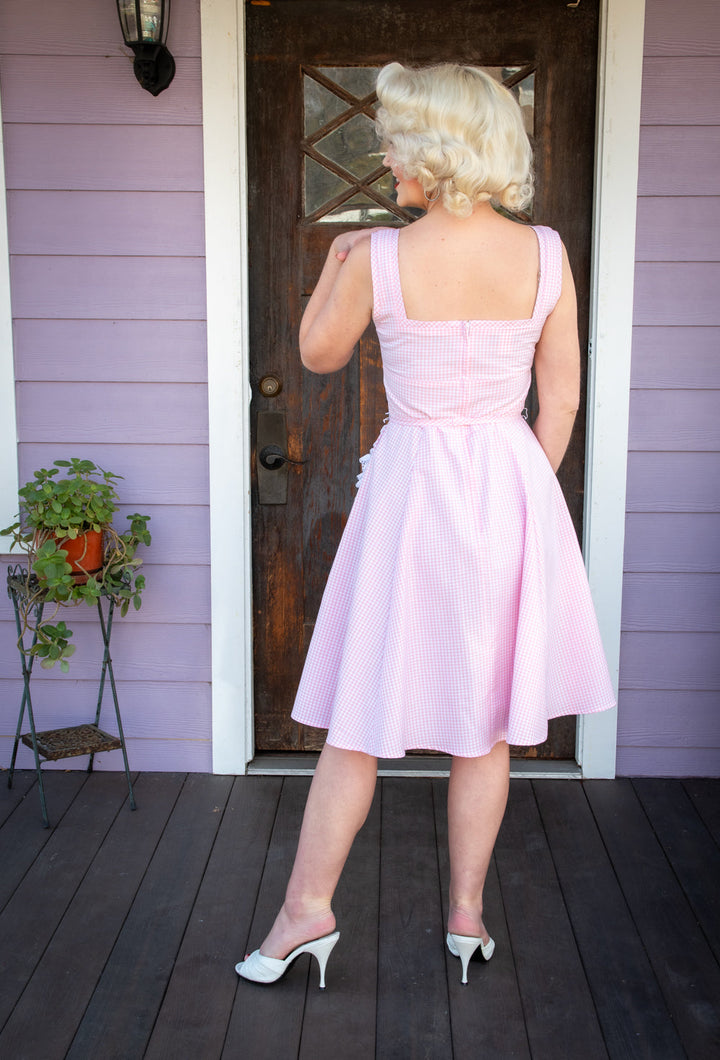 Sadie Dress- Pink Gingham w/ Eyelet Trim