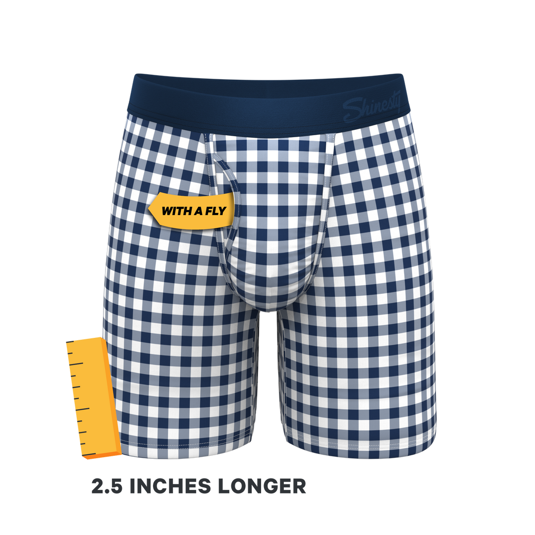 The Mad For Plaid | Navy Gingham Long Leg Ball Hammock® Pouch Underwear With Fly