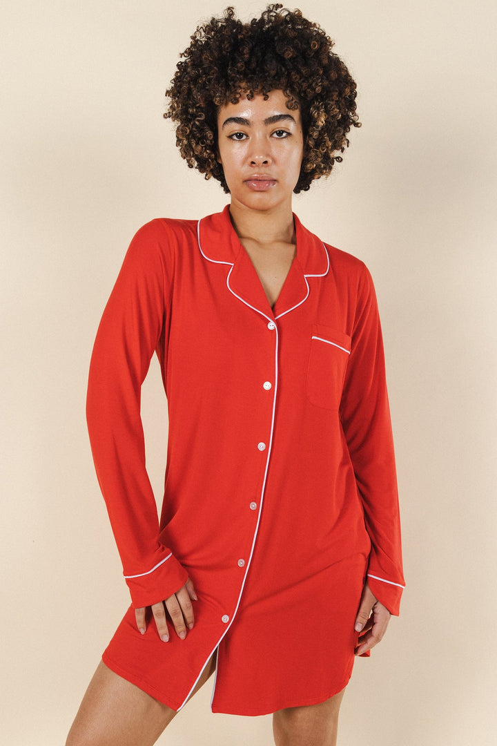 The Maraschino | Flame Scarlet Red SleepDeep™ Long Sleeve Pajama Dress