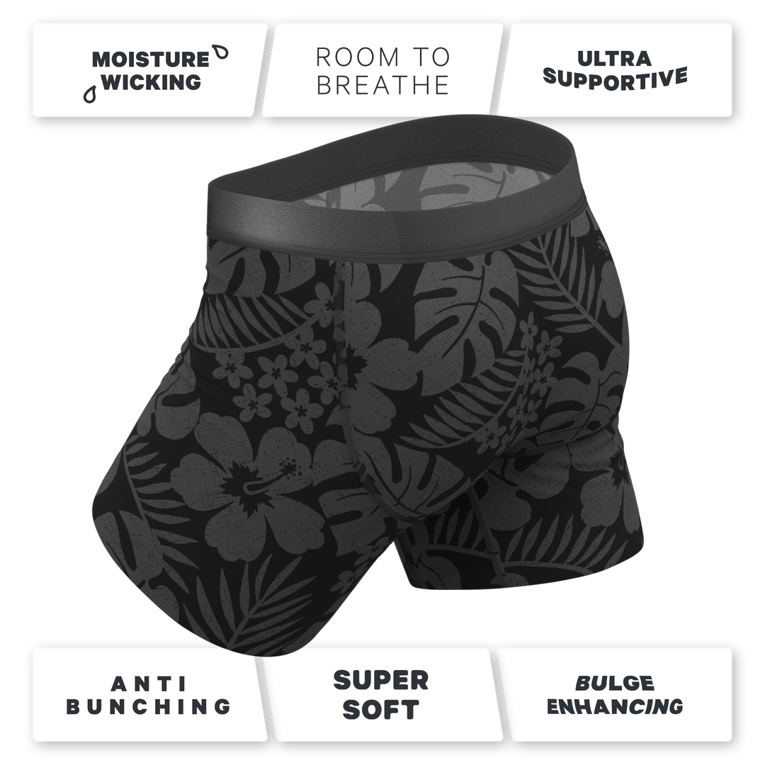 The Midnight Flora | Black Tonal Tropical Ball Hammock® Pouch Underwear With Fly