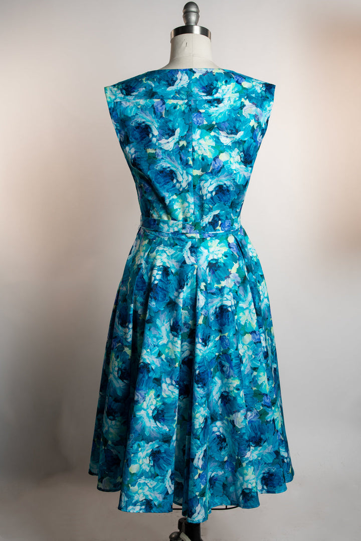 Milan Dress - Painted Roses, Azure