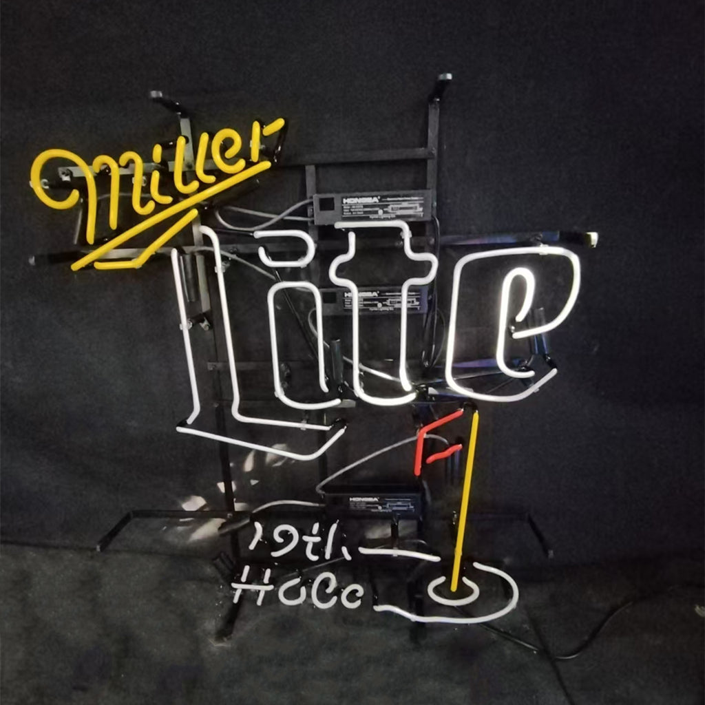 Yellow Miller Lite 19th Hole Neon Signs