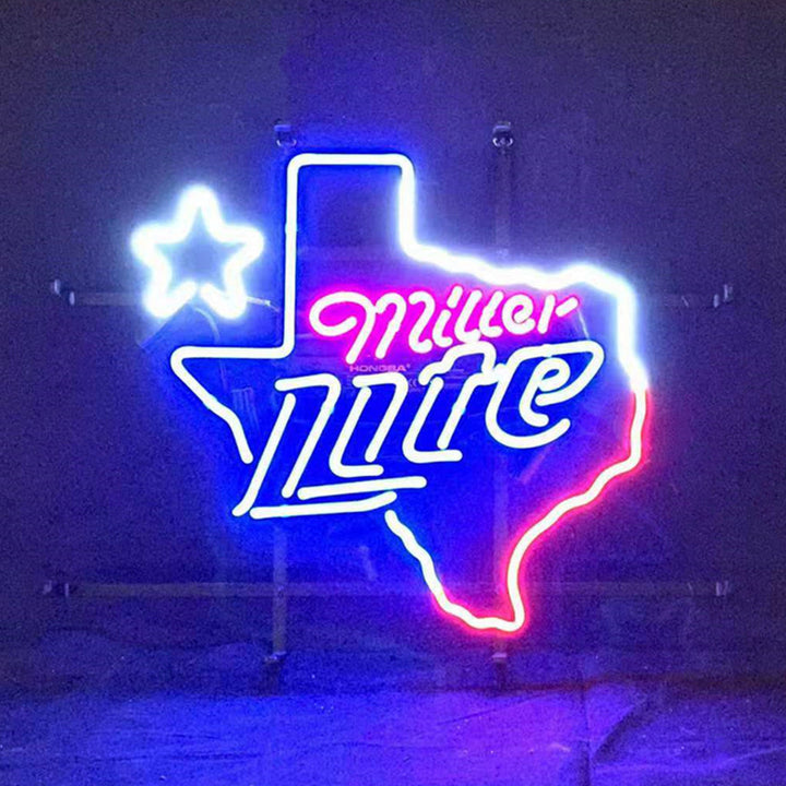 Miller Lite with Texas Map Star Neon Signs Light