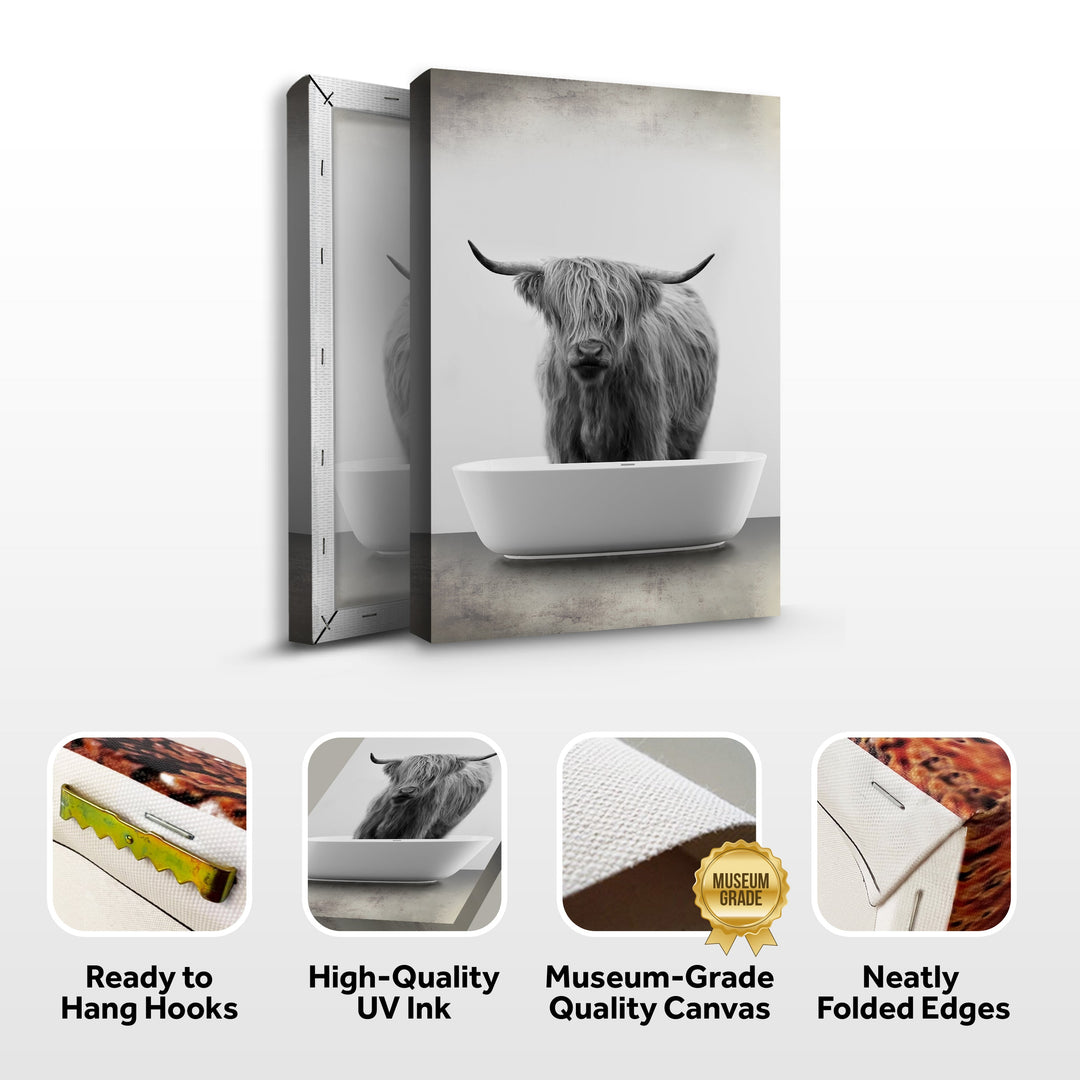 Highland Cattle Bath Canvas Wall Art IV