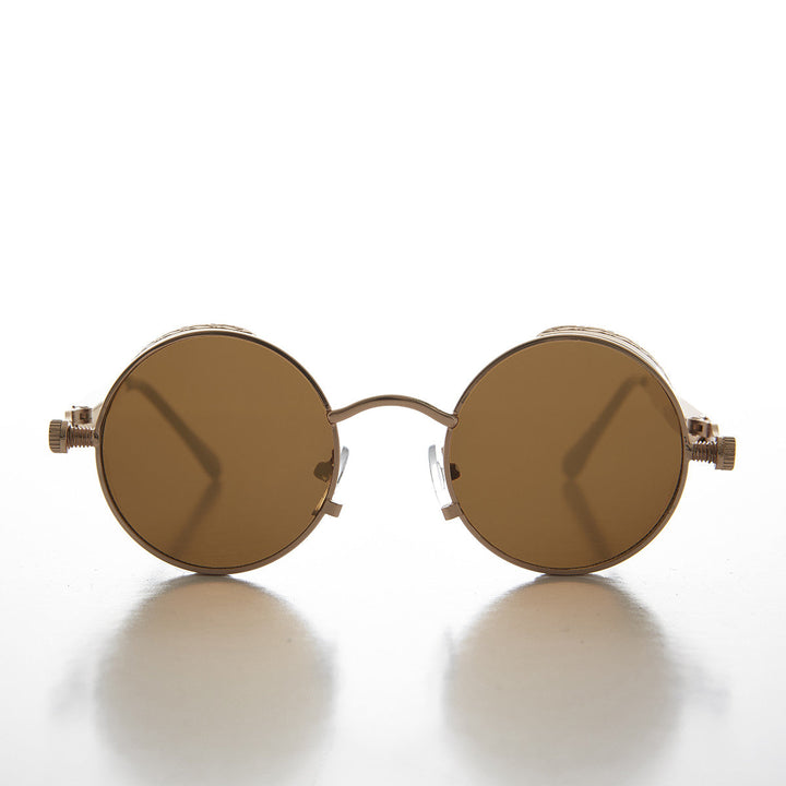 Gold Round Steampunk Goggle Sunglass with Spring Temples - Orwell 1