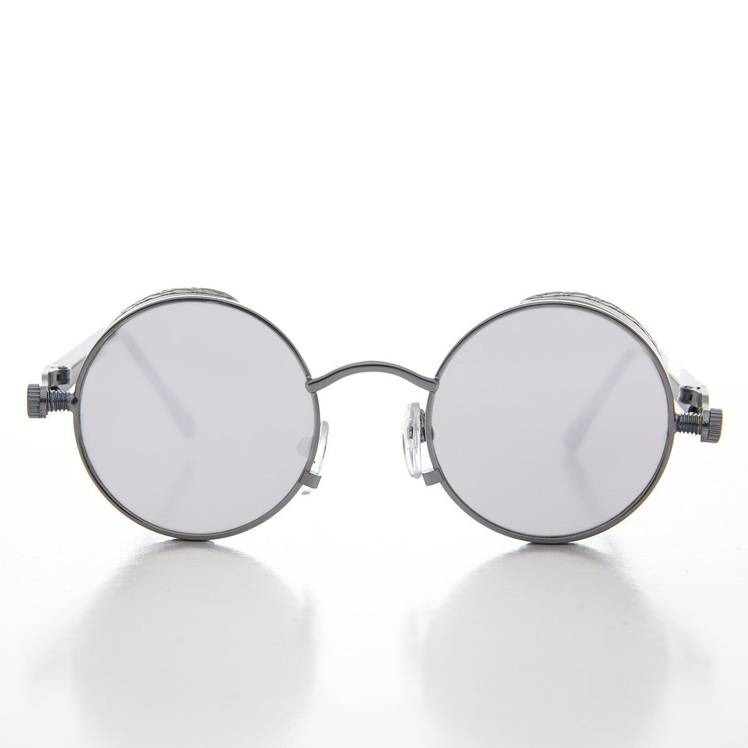 Round Steampunk Goggle Sunglass with Mirror Lenses - Orwell 3
