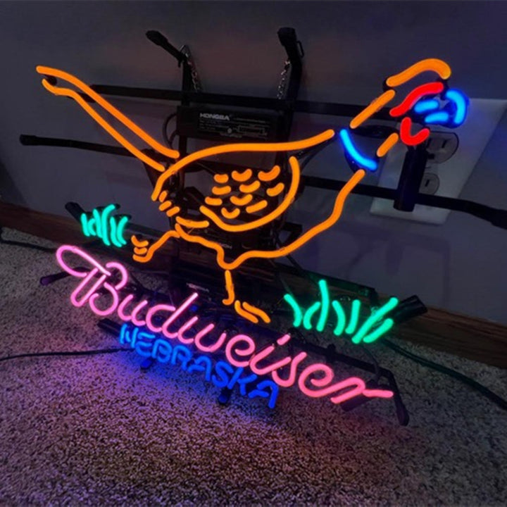 Yellow Pheasant Hunter Budweiser Nebraska Neon Sign Light
