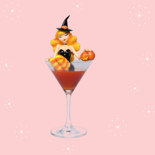 Pumpkin Spice & Everything Naughty Orange Witch in Martini Glass 10"Figurine | December Diamonds