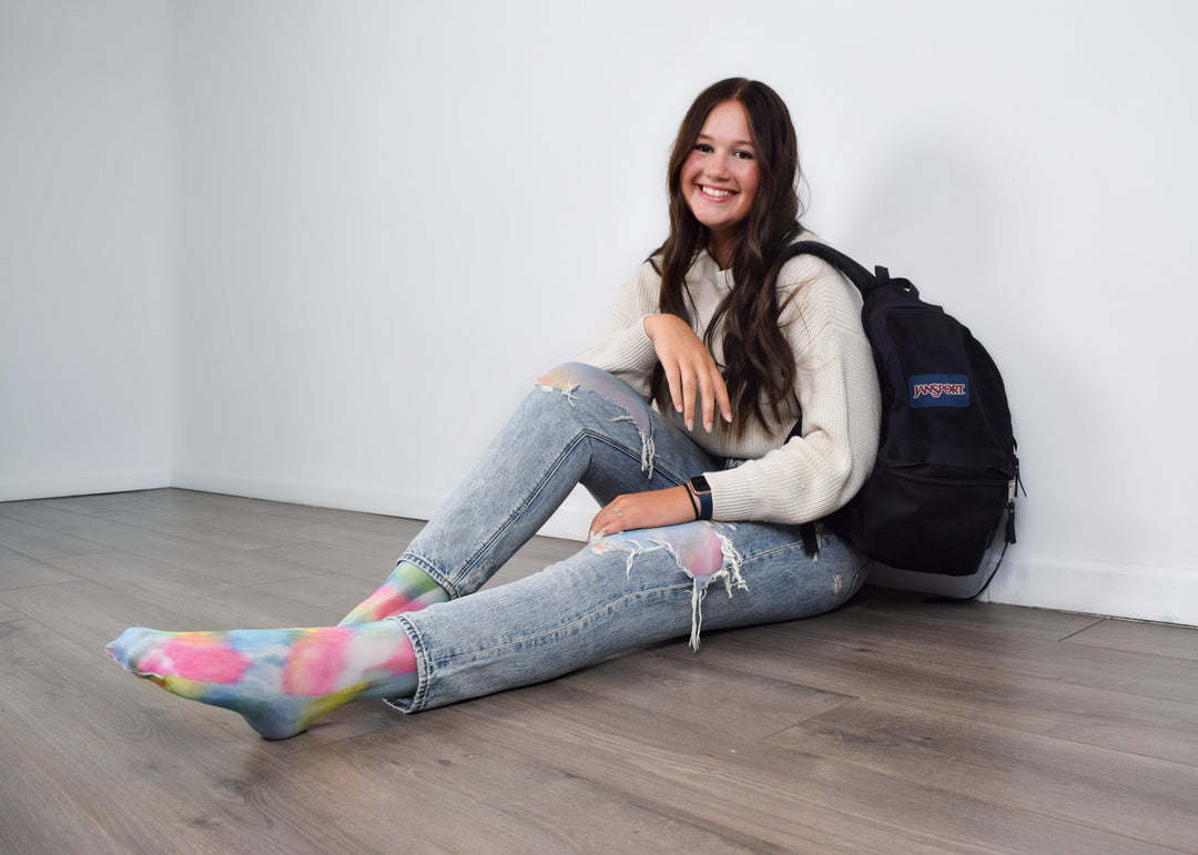 Gilly: Rainbow Tie Dye Thigh-Highs. Petite to Plus Size