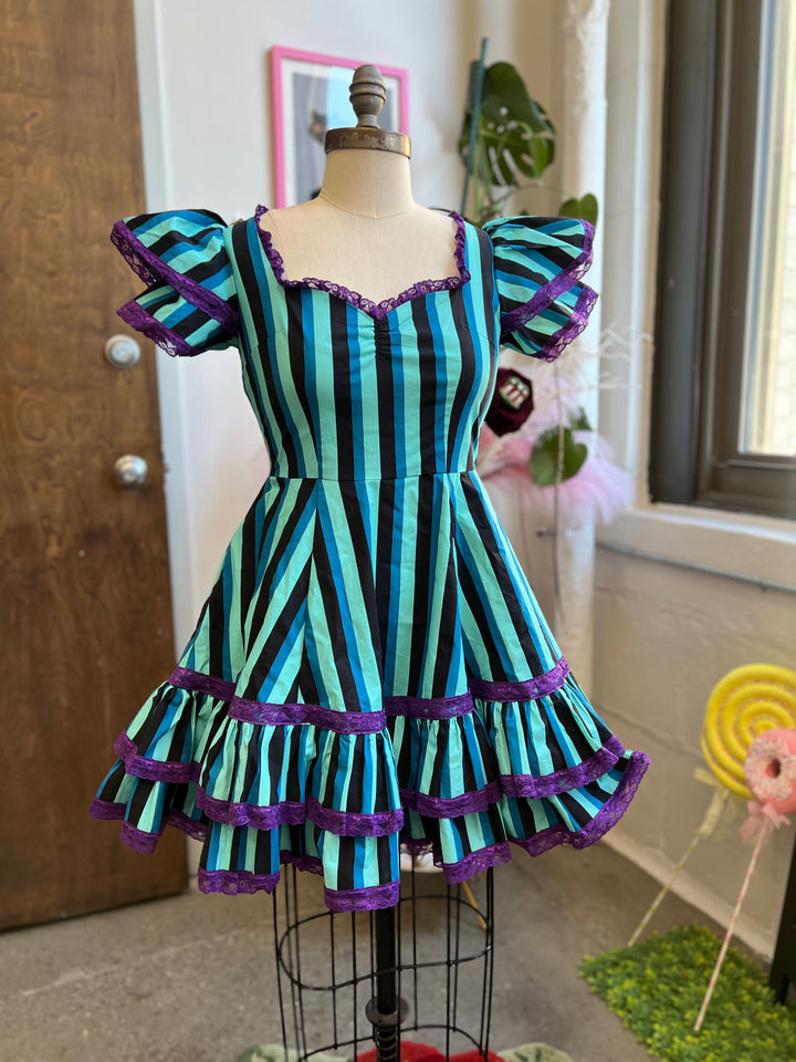 Adelaide Mini Swing Dress in Haunted Stripe