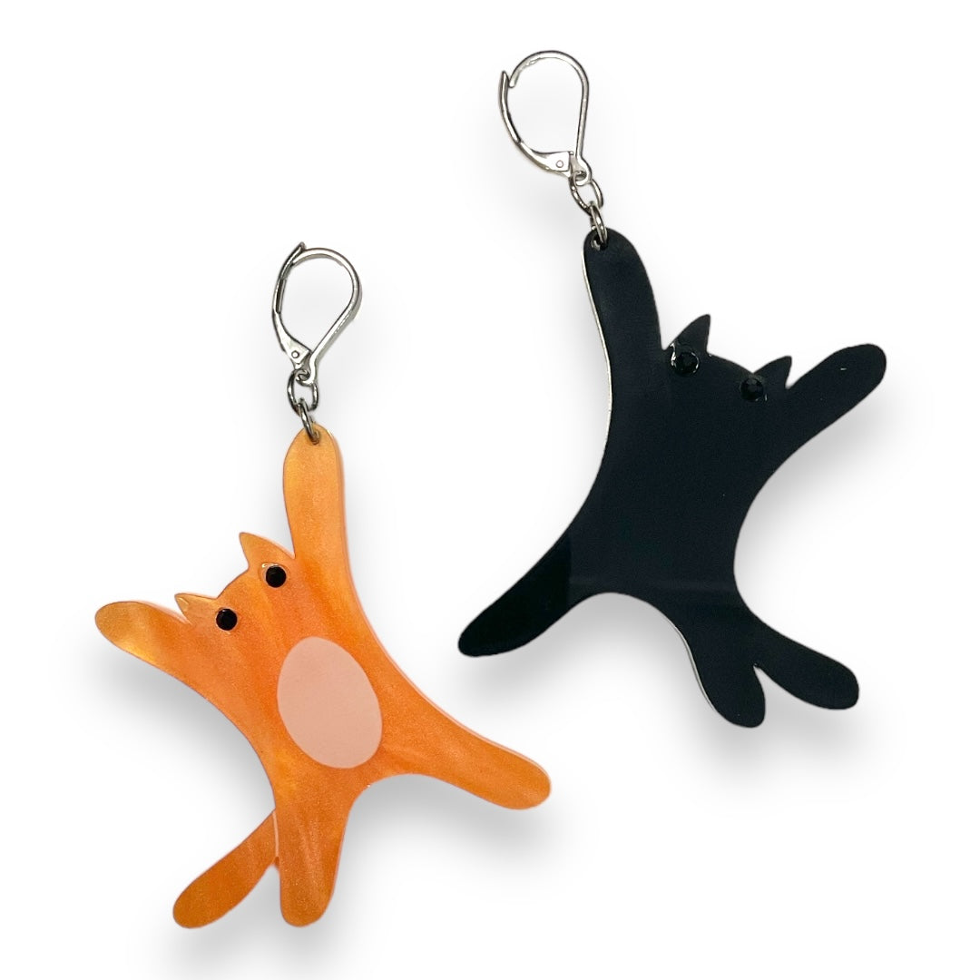 Sarah's Scribbles Orange and Black Cat Dangle Earrings