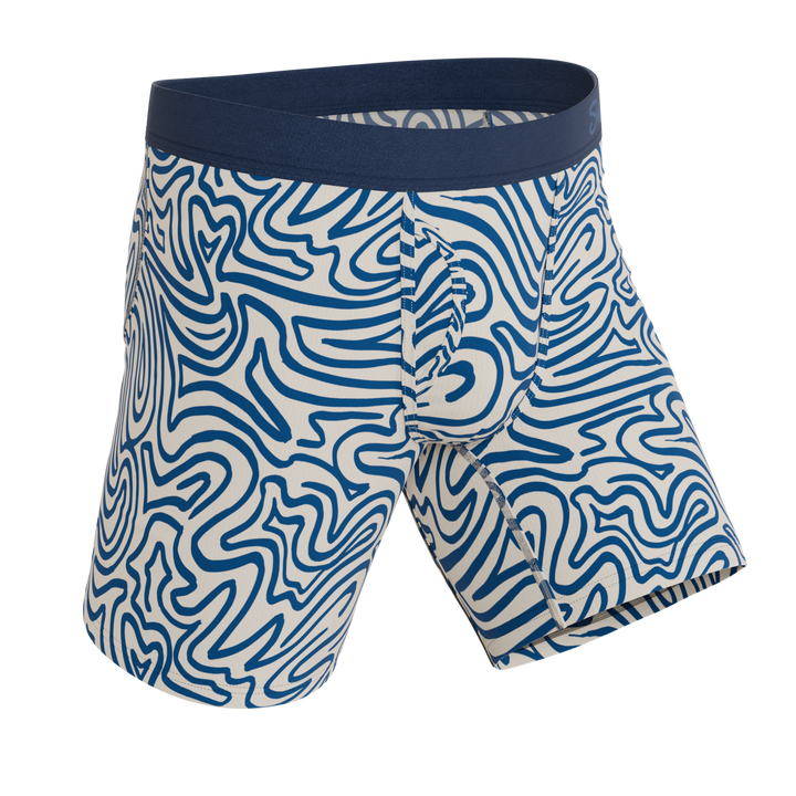 The Rio Grande | Abstract Navy Line Long Leg Ball Hammock® Pouch Underwear With Fly