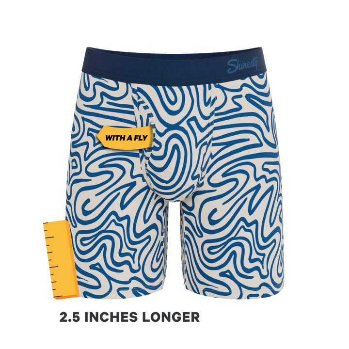 The Rio Grande | Abstract Navy Line Long Leg Ball Hammock® Pouch Underwear With Fly