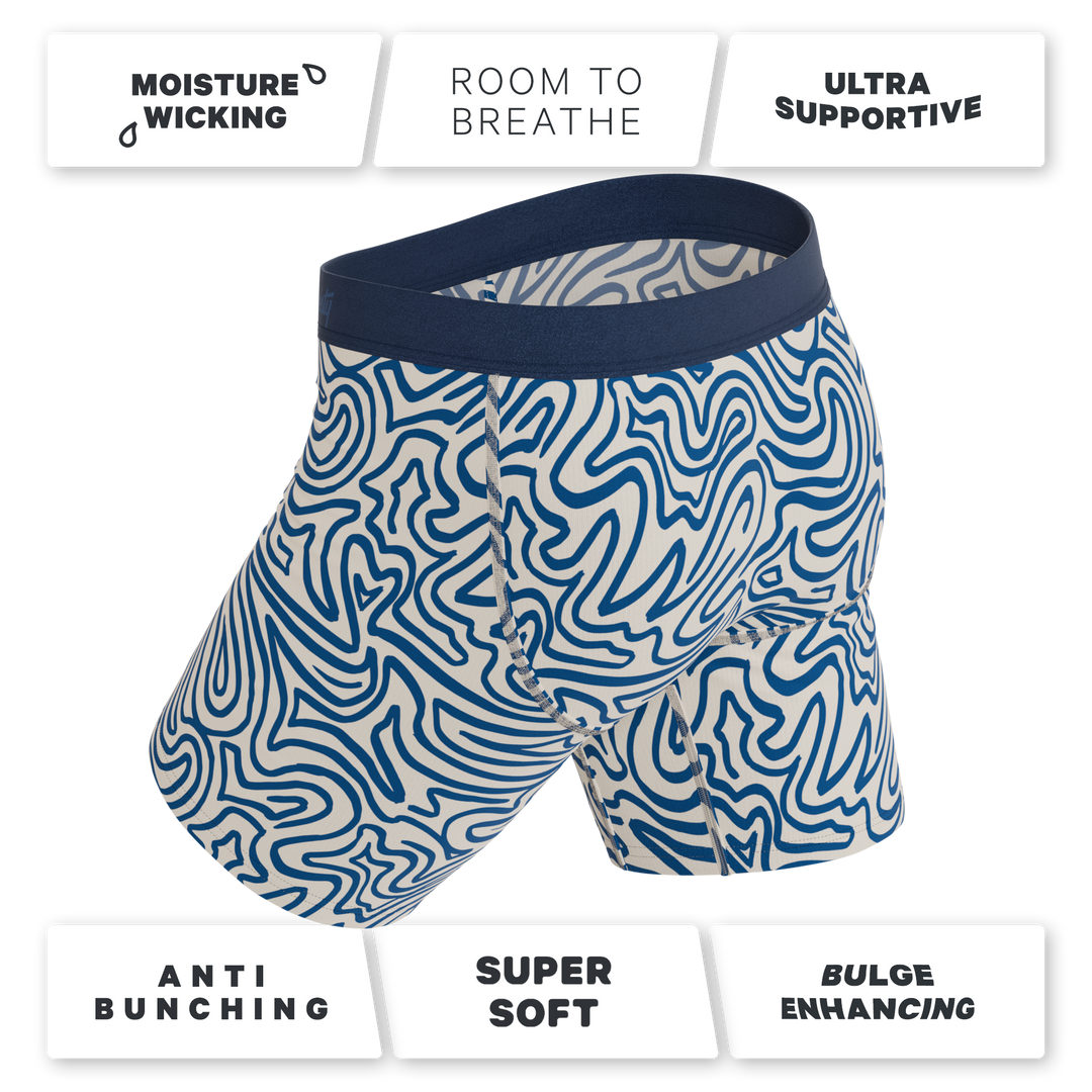 The Rio Grande | Abstract Navy Line Long Leg Ball Hammock® Pouch Underwear With Fly