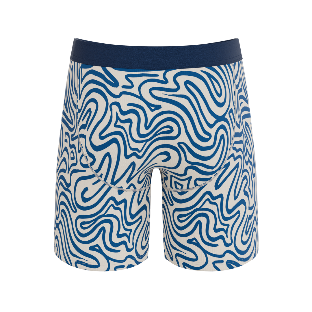 The Rio Grande | Abstract Navy Line Long Leg Ball Hammock® Pouch Underwear With Fly
