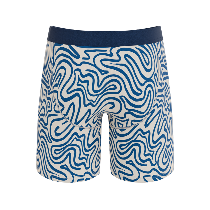 The Rio Grande | Abstract Navy Line Long Leg Ball Hammock® Pouch Underwear With Fly