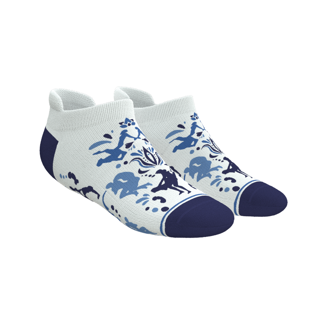 The Risqué Rorschach | Naughty Blue Willow Heel Hammock™ Ankle Socks