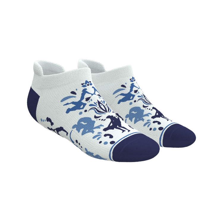 The Risqué Rorschach | Naughty Blue Willow Heel Hammock™ Ankle Socks