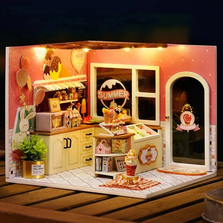 Miniature Wizardi Roombox Kit - Ice Cream Shop Dollhouse Kit