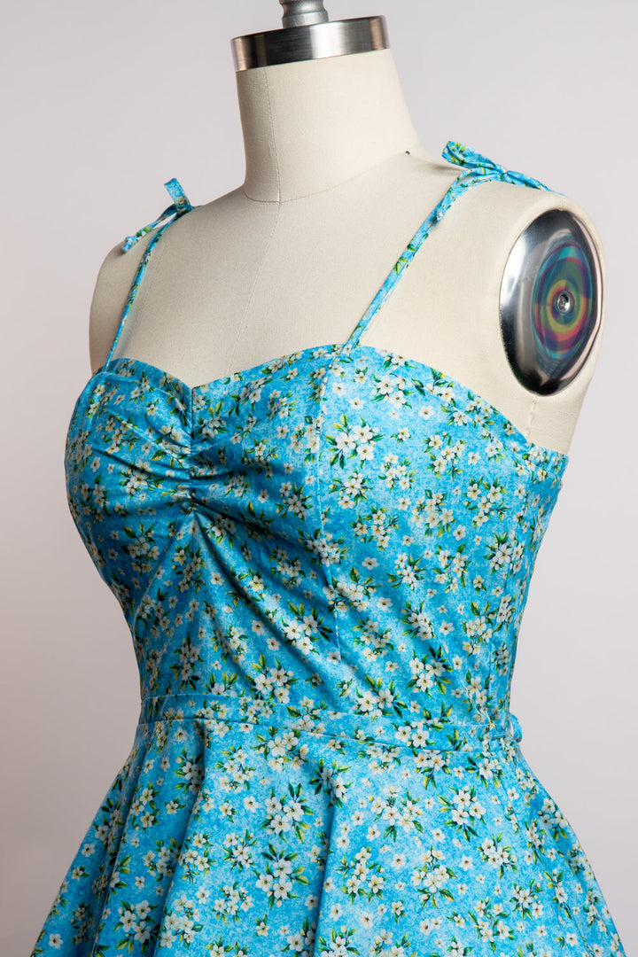 Sarah Swing Dress - Aqua Blossoms