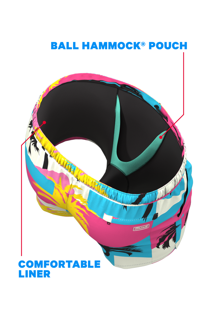 The SoCal Summer | Black and Pink Tropical Ball Hammock® Pouch 5" Swim Trunks