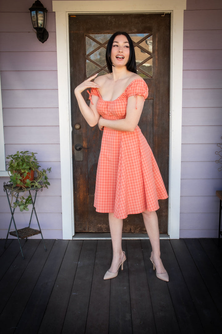 Hilda Dress - Peach Tonal Gingham*sale