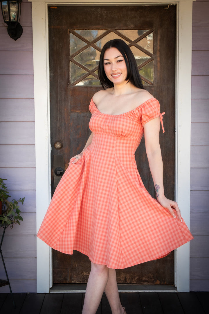 Hilda Dress - Peach Tonal Gingham*sale