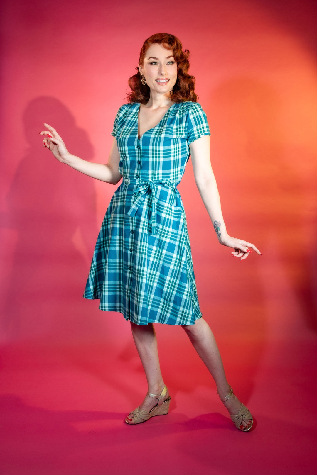 Sheila Dress - Teal Plaid