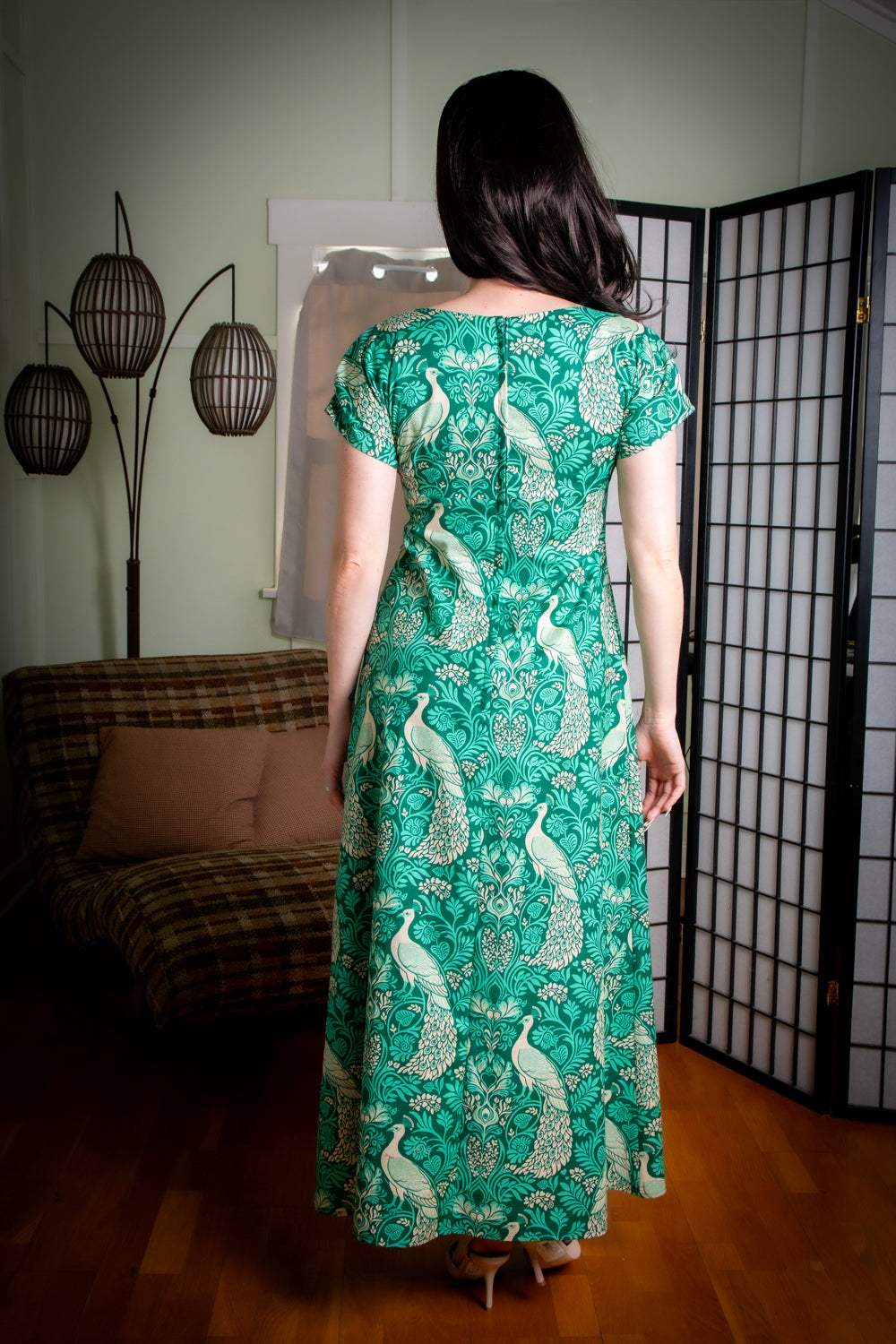 Wanda Maxi Dress - Peacock Damask, Green