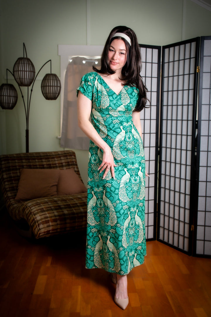 Wanda Maxi Dress - Peacock Damask, Green