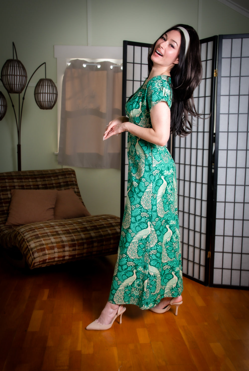 Wanda Maxi Dress - Peacock Damask, Green