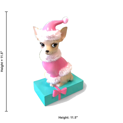 Sophie the Chiwee 11.5" Chihuahua in Pink Coat on Gift Box | Miss Fluff December Diamonds – SHIPS JULY