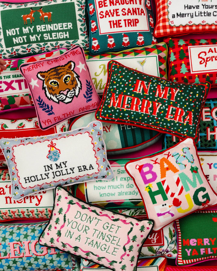 Merry Era Needlepoint Pillow