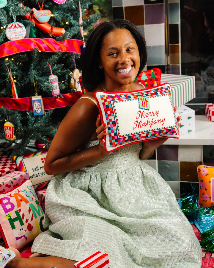 Merry Mahjong Needlepoint Pillow