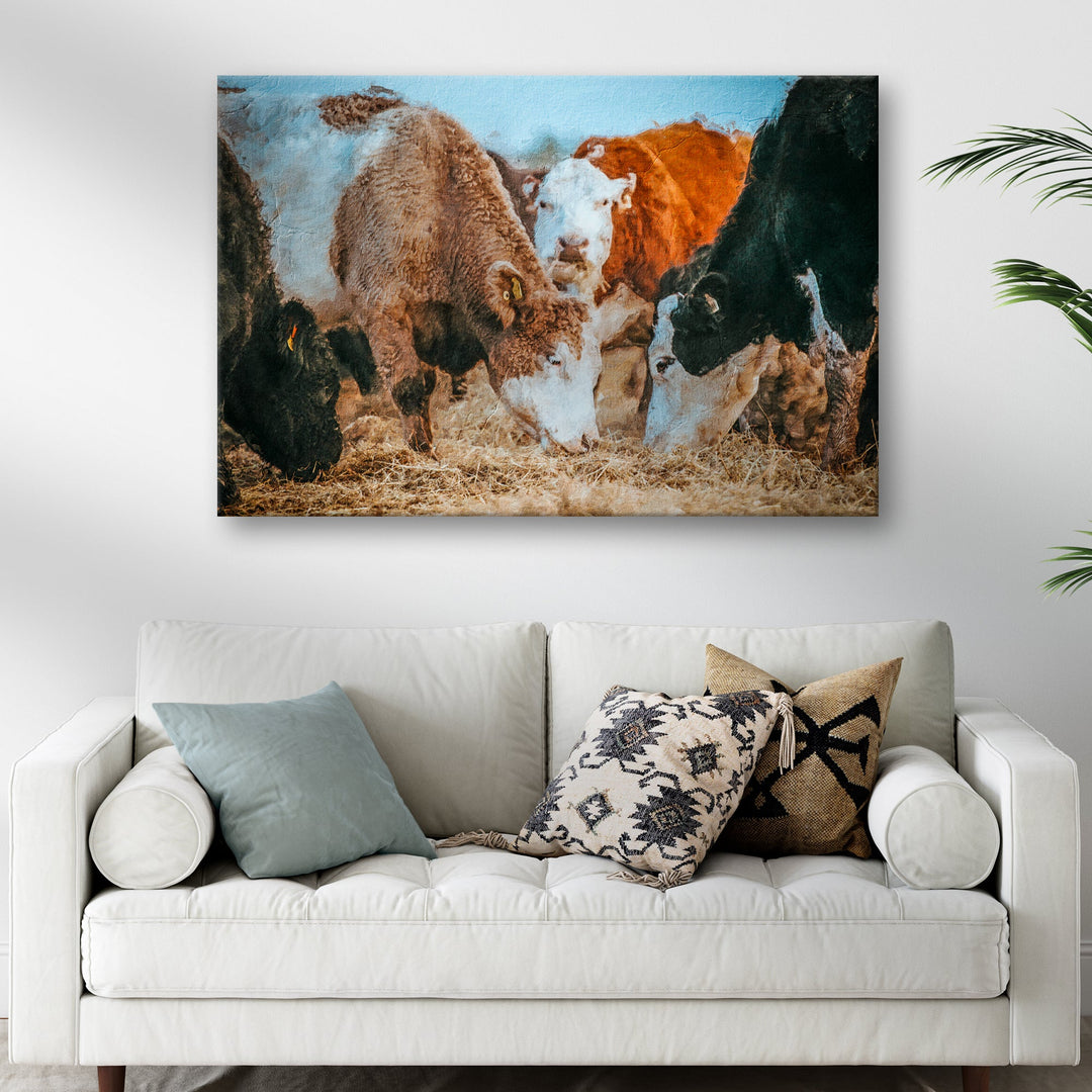 Family Of Hereford Cattle Canvas Wall Art