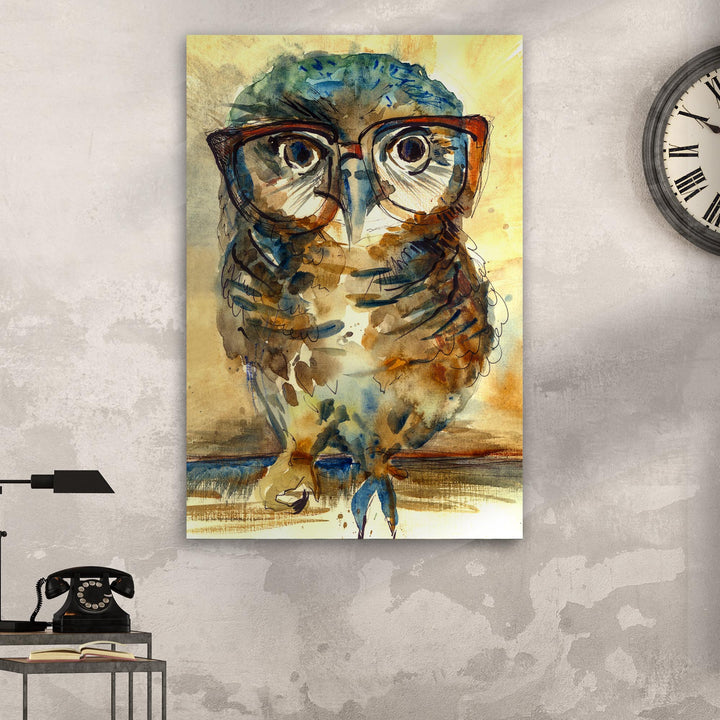 The Wise Owl Watercolor Portrait Canvas Wall Art