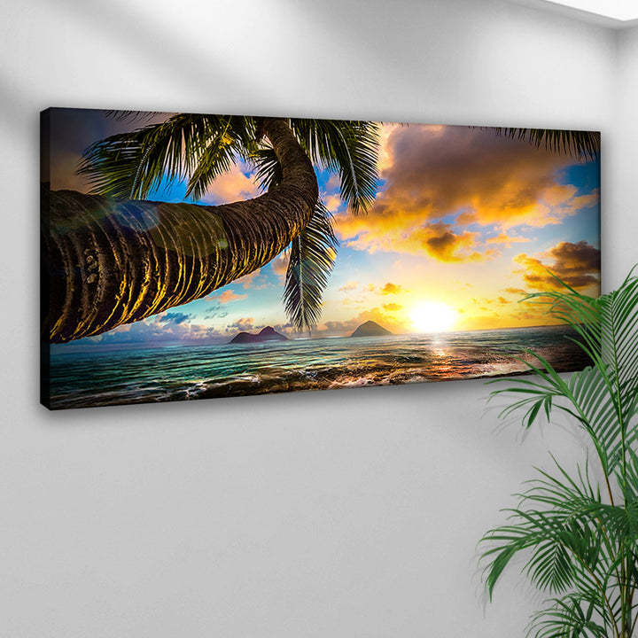 Tropical Blue Beach Hawaii Sunset Canvas Wall Art