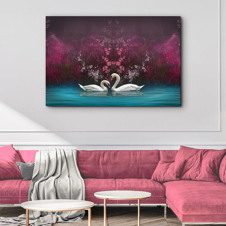 Beautiful Romantic Swans Canvas Wall Art