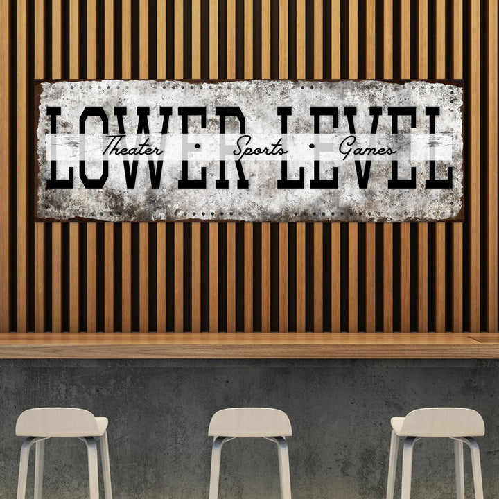 Lower Level Theater Sports Games Basement Bar Sign