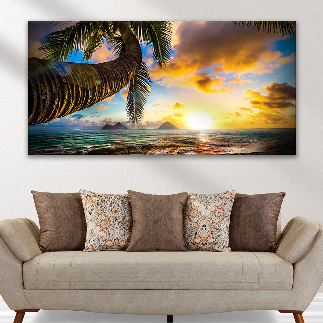 Tropical Blue Beach Hawaii Sunset Canvas Wall Art