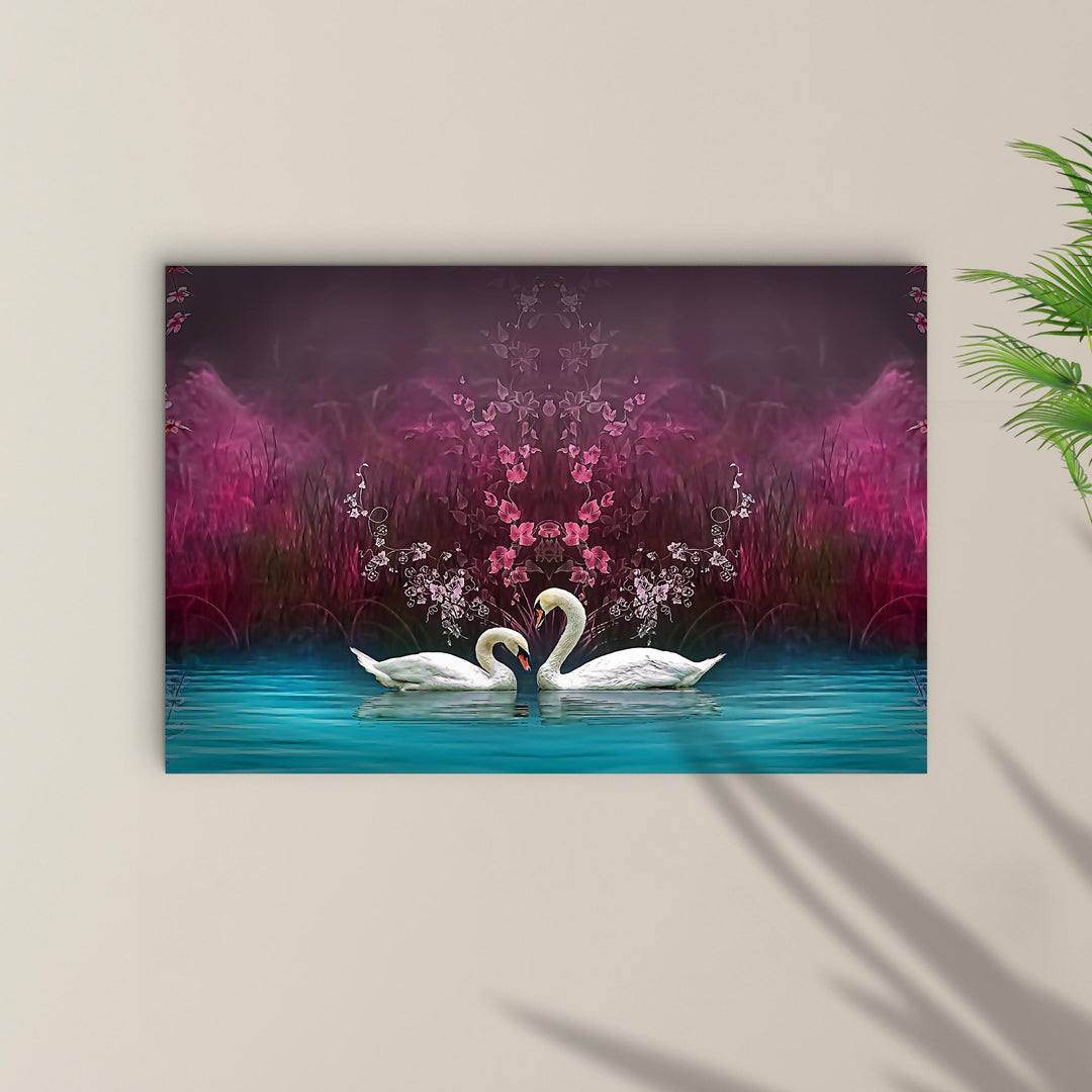 Beautiful Romantic Swans Canvas Wall Art